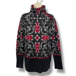 Krimson Klover Size L 100% Wool Pullover Ski Sweater Mock Neck Bird Motif